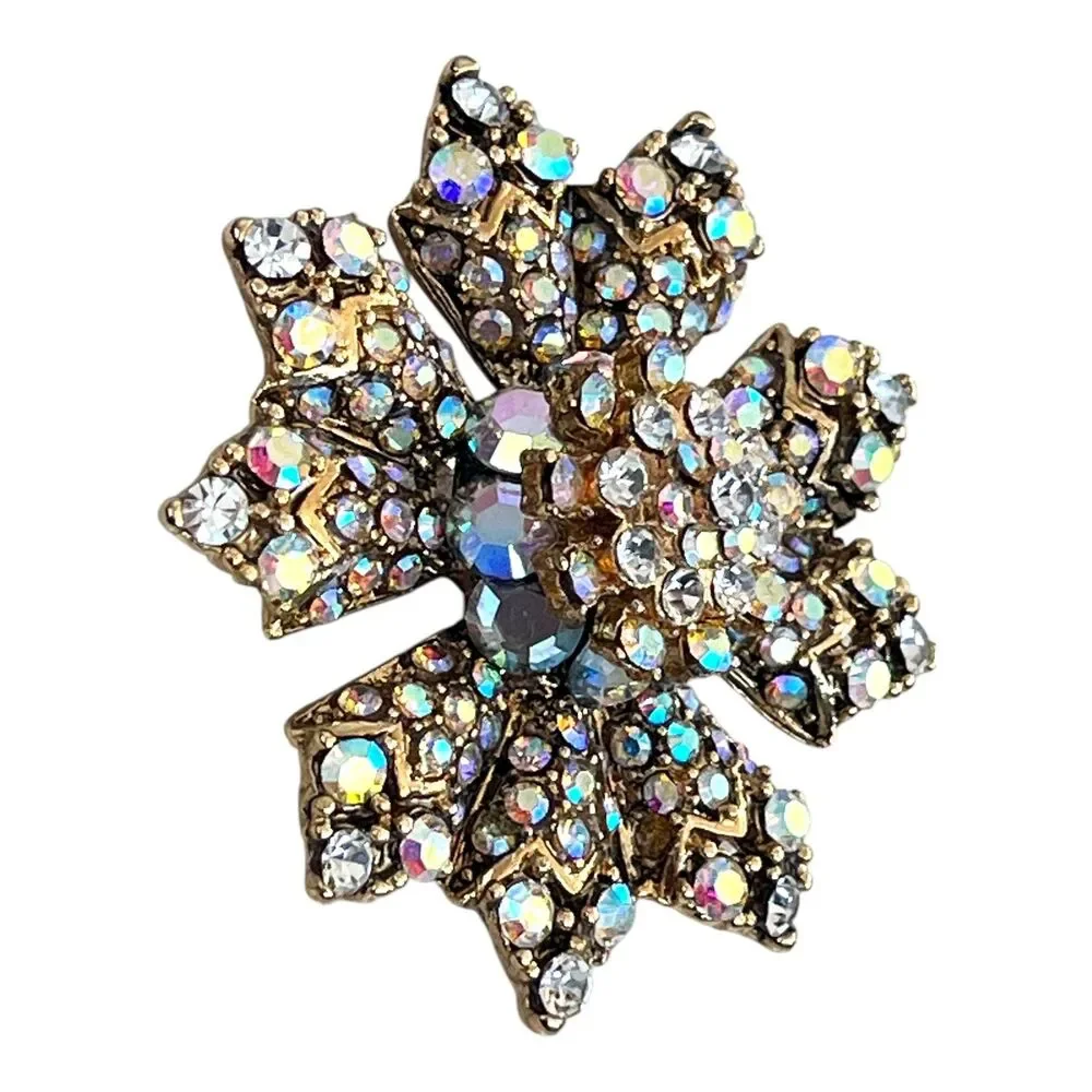 Kirks Folly Brooch AB Rhinestone Flower Gold Tone New Tags - 1C